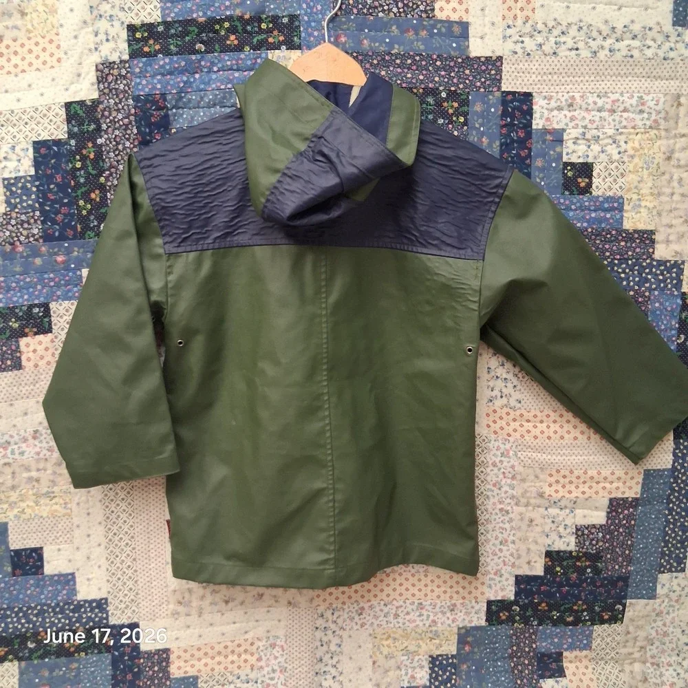 Vtg 90s Gymboree Gymsport Fireman Raincoat Jacket Green Blue Metal Clasp XL 5 6